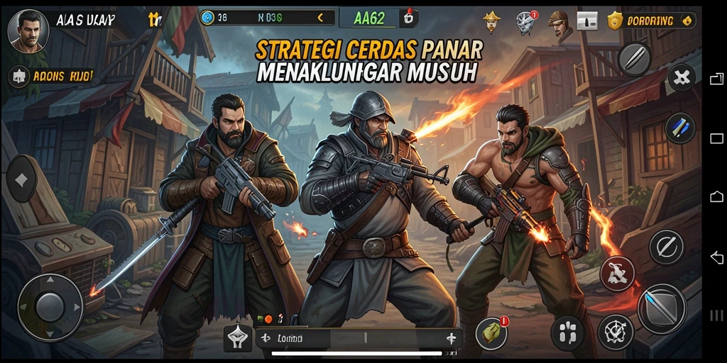 Screenshot gameplay AA62 menunjukkan pertempuran strategi yang intens.