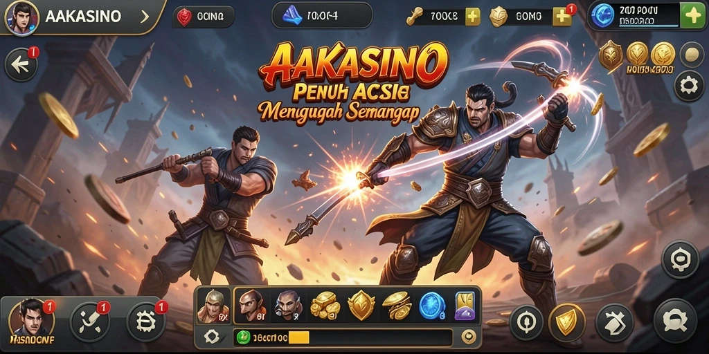 Gameplay AAKASINO dengan aksi pertarungan yang epik dan mendebarkan.