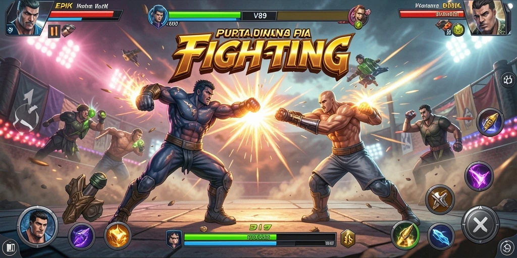 Tampilan gameplay V89 dengan pertarungan yang menarik dan karakter beragam.
